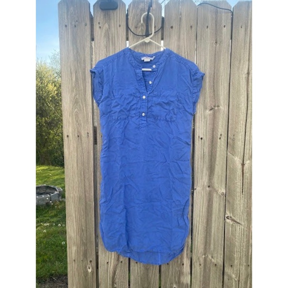 Vineyard Vines Blue Tencel Cap Sleeve Henley Shirt Dress Womens Size 6 - Picture 3 of 6